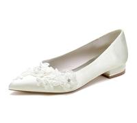Miyoopark Scarpe basse da donna comode da sposa con pizzo ricamato fiore cristallo perla, J662 Avorio 1 tacco, 39 EU