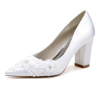 Miyoopark Scarpe basse da donna comode da sposa con pizzo ricamato fiore cristallo perla, J665 avorio 3 4 paragrafo, 36 EU