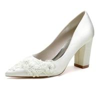 Miyoopark Scarpe basse da donna comode da sposa con pizzo ricamato fiore cristallo perla, J665 Bianco 3 4 Tacco, 40 EU