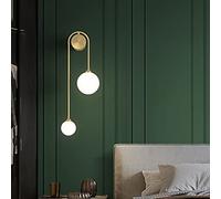 MIYORA Lampada da parete moderna con 2 sfere di vetro per camera da letto, comodino, bagno, corridoio, corridoio, applique da parete, semplice vanità, sfera di vetro dorata, lampada da parete in rame,