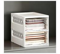 MIYUEWU Organizzatore impilabile per armadio, cesto pieghevole per armadio, con cassetto estraibile per cucina, camera da letto, bagno, lavanderia (bianco, 2 ripiani)