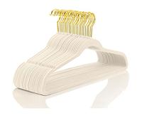 MIZGI Confezione da 50 grucce in velluto di alta qualità, resistenti, antiscivolo, sottili, in velluto, color avorio, ganci dorati, appendiabiti salvaspazio