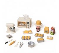 Mizijia Accessori per porta gnomo, set da 21 pezzi, 1/12 in miniatura per casa delle bambole, accessori da cucina con microonde, frullatore, torte, pane, uova, farina e utensili da cucina, accessori