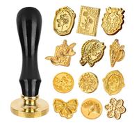 mizikuu 13 Pezzi Timbro per Ceralacca, Timbro Sigillo con Manico Rotondo Cera Lacca con Timbroper Sigilli per Buste, Lettera di Invito e Biglietto di Invito