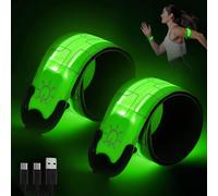 mizikuu 2 Pezzi LED Braccialetto Ricaricabile USB, Bande Catarifrangenti 3 Modalità Illuminazione Braccialetti Fascia per Braccio di Sicurezza Alta Visibilità Racciale con Luci a LED Riflettenti