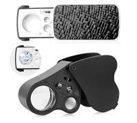 mizikuu 2 Pezzi Lente d'ingrandimento per gioiellieri, 30X 60X 90X Pocket Jeweler Eye Loupe con LED e Luce UV Pieghevole Lente Ingrandimento per Gioielli, Monete, Francobolli, Diamanti e Altro