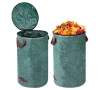 mizikuu 2 x 120L Sacchi da Giardinaggio Professionali, Sacco per Rifiuti da Giardino con Coperchio e 4 Maniglie Borsa da Erba Polipropilene Robusto Raccogli Foglie Giardino Riutilizzabile Antistrappo