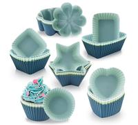 mizikuu 24 Pezzi Stampi Per Muffin In Silicone, Stampini Per Muffin Riutilizzabili Rivestito Antiaderente Stampi Per Cupcake Silicone 6 Tipi Di Stampi Per Pasticceria 4 Colori Per Torte, Creme, Budini