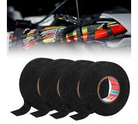 mizikuu 4 Pezzi Nastro In Tessuto Per Auto, Nastro In Tessuto Non Tessuto PET Nastro Isolante Adesivo Nero Nastro Tessile Autoadesivo Per Cablaggi Per Auto, Moto e Cavi, 19 Mm x 15 m