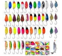 mizikuu 43 Pezzi Esche Per La Pesca Alla Trota, Multicolore Cucchiaini da Pesca Esche Artificiali Spoon per Trote Kit Con Scatola Spinning Pesca Cucchiaini Fishing Set per Trota Lago