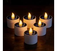 mizikuu 6 Pezzi Candele a LED, Lumini a LED Solari per Esterni Senza Fiamma Luce Bianca Calda Impermeabili Decorative Tea Light Per Esterni, Balcone, Matrimoni, Vacanze, Feste, Decorazioni Casa