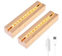 mizikuu Base Espositiva per Luci, 2 Pezzi basi per Display con luci a LED USB Colore Caldo Rettangolare Legno Illuminato Basamento Base di Visualizzazione per Lastra Resina Acrilica Vetro Cristallo