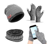 mizikuu Cappello Sciarpa e Guanti Touch Screen, 3 in1 Invernale Berretto Scaldacollo Guanti Set 3 Dita Guanti Touch Screen Abbigliamento Invernale Caldo per Uomini Donne