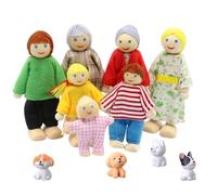 mizikuu Casa Delle Bambole in Legno, 11 Pezzi Casa delle Bambole Famiglia con Cane Miniature Pupazzi Flessibili Famiglia per Giochi di Ruolo Accessori Regalo