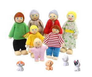 mizikuu Casa Delle Bambole in Legno, 11 Pezzi Casa delle Bambole Famiglia con Cane Miniature Pupazzi Flessibili Famiglia per Giochi di Ruolo Accessori Regalo