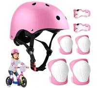 mizikuu Casco Bici Bambino, 7 in 1 Set di Protezioni Regolabile Gomitiere Polso Ginocchiere caschi di protezione per Skateboard Pattini in Linea Bicicletta Protezione 3-7 Anni Bambina, Rosa