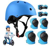 mizikuu Casco Bici Bambino, 7 in 1 Set di Protezioni Regolabile Gomitiere Polso Ginocchiere caschi di protezione per Skateboard Pattini in Linea Bicicletta Protezione 3-7 Anni Bambina, Blu