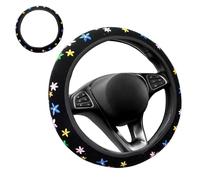 mizikuu Coprivolante con Graziosi Fiori, Morbido Elastico Copri Volante per Auto Misura Universale 37 - 38cm Ricamato Assorbe Il Sudore Copertura Protettiva per Volante Interno Antiscivolo