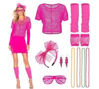 mizikuu Costume Anni 80 Donna, Accessori Neon Abbigliamento Discoteca 80s con Scaldamuscoli Orecchini a Fascia Guanti a Rete Collane Retrò Occhiali da Sole per Carnevale Fluo Party Donne e Ragazze