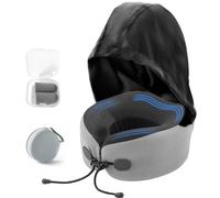 mizikuu Cuscino da Viaggio Collo con Cappuccio, Cuscino Cervicale Aereo Memory Foam con Tappi per le Orecchie Portatile Federa Lavabile Regolabile Compatto per Dormire in Auto Macchina Treno Ufficio