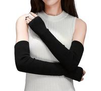 mizikuu Guanti Lunghi Senza Dita, Manicotti Guanti Maglia Invernali Termici Scaldabracci Guanti Mezze Dita Maglieria Caldi con Foro Pollice per Donne Ragazze