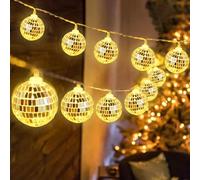 mizikuu LED Disco Specchio Palla Stringa Luce, 150 cm Palla da Discoteca Sfera a Specchio Disco Ball String Luci Argento da Appendere Decorazione per Natale, Capodanno, Festa a Tema, Compleanno