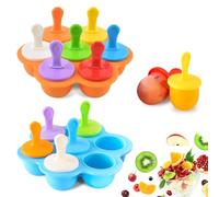 mizikuu Mini Stampi per Ghiaccioli in Silicone, 2 pezzi Stampi per Gelato Bambini con Bastoncini di Plastica Colorati senza BPA 7 Scomparti Fai da Te Formine Ghiaccioli Riutilizzabili, Blu e Arancione