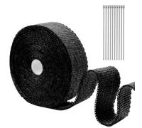 mizikuu Nastro Termico Isolante, 10M Benda Termica per Scarico Marmitta con 10 Fascette Acciaio Inossidabile Benda Termica Moto in Fibra di Vetro per Collettori Automobile e Tubo Scarico Moto, Nero