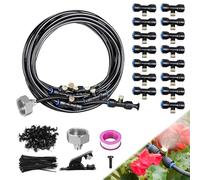 mizikuu Sistema Raffreddamento Nebbia, 12m Nebulizzatore Esterno Sistema Nebulizzazione All'aperto Giardino Linea Misters Patio Kit con 20 T Nebulizzatori e 20 Ugelli Nebulizzati in Ottone per Cortile