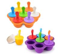 mizikuu Stampi per ghiaccio in silicone, 2 set di 7 stampi per gelato con bastoncini di plastica colorati, senza BPA, mini formine per gelato per bambini, per congelare frutta o yogurt, arancione e