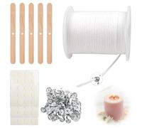 mizikuu Stoppini per Candele, 6100cm Stoppino per Candele DIY, Set Di Stoppini Per Candele In Cotone Tra cui 100 Supporto In Metallo,5 Dispositivo Fisso In Legno e 60 Adesivi Per Il Nucleo Leggero