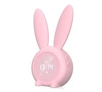 mizikuu Sveglia Bambini, Carina Sveglia Coniglio Orologio da Tavolo Sveglia Ricaricabile Sveglie da Comodino con Luce Notturna Funzione Snooze Temporizzata con 6 Melodie (Rosa)