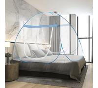 mizikuu Zanzariera Letto, Zanzariere Pieghevole 180 x 200cm Pop Up Zanzariere a Doppia Porta per Letti Matrimoniali Zanzariera da Viaggio Portatile per Camera da Letto, Esterno, Bordo Blu