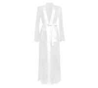 MIZSPISE Accappatoio Lungo da Donna Sexy Vestaglia in Rete Kimono Patchwork Abito da Donna Abito in Pizzo Lingerie Ricamo Pigiama (IT, Testo, Taglia unica, Regular, Regular, bianco)
