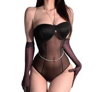 MIZSPISE Intimo Sexy Bodystocking Lingerie Donna Hot Elastico Calze Body Aperto Completino Catsuit 4 stili (body con ferretto, Taglia unica)