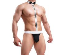 MIZSPISE Intimo Sexy da Uomo Borat Perizoma da Bagno Interno in Ropa Taglia Unica con Aspetto del Cameriere Sexy e Cravatta Thong (IT, Testo, Taglia Unica, Regular, Regular, Nero)