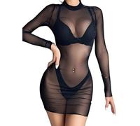 MIZSPISE Vestito Sexy Donna Rete Transparente Intimo Curvy Copricostume Mare Abito Costume Maniche Lunghe Lingerie Bagno Festa Regalo Compleanno Spiaggia Completino Hot Pigiama