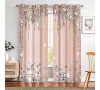 MIZSYE CLZYMS55 - Tende oscuranti in oro rosa con gocce scintillanti, decorazione da parete, per camere da letto, soggiorno, 2 pannelli, 106,7 x 213,4 cm