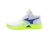 Mizuno Wave Momentum Elite Mid, Scarpe da Pallavolo Unisex, Bianco Blu Giallo Fluo, (Bianco, Sistema Taglie Calzature EU, Adulto, Uomo, Numero, Media, 45)