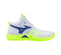 Mizuno Wave Momentum Elite Mid, Scarpe da Pallavolo Unisex, Bianco Blu Giallo Fluo, (Bianco, Sistema Taglie Calzature EU, Adulto, Uomo, Numero, Media, 45)
