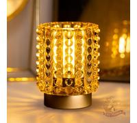 MJ PREMIER Lampada da tavolo a batteria con timer - Lampada da tavolo in cristallo senza fili - Mini lampada gialla senza presa per corridoio, camera da letto, bagno, scaffale e angolo, luce di