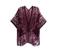 MJ SERECA Cardigan Kimono da Donna in Velluto Bruciato con Pompon (JYPJ-10)…