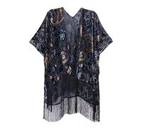 MJ SERECA Cardigan Kimono da Donna in Velluto Bruciato con Pompon (JYPJ-3)…