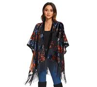 MJ SERECA Cardigan Kimono da Donna in Velluto Bruciato con Pompon (JYPJ-5)…