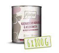 MjAMjAM - cibo umido premium per cani - cervo culinario e cinghiale con mirtilli rossi, confezione da 6 (6 x 800 g), senza cereali con carne extra