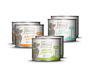 MjAMjAM - cibo umido premium per cani - confezione mista I - pollo e anatra, manzo, tacchino, confezione da 6 (6 x 200 g), naturale con carne extra