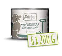 MjAMjAM - cibo umido premium per cani - ottimo vitello con zucchine al vapore, confezione da 6 (6 x 200 g), senza cereali con carne extra