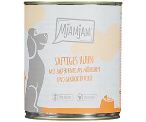 MjAMjAM - cibo umido premium per cani - pollo succoso con anatra tenera su carote e miglio bollito, confezione da 6 (6 x 800 g), naturale con carne extra