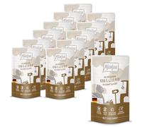 MjAMjAM - Cibo umido premium per gatti - Quetschie - DUO a base di gustoso manzo e squisito tacchino con zucca cotta a vapore, confezione da 12 (12 x 125g), senza cereali con carne extra