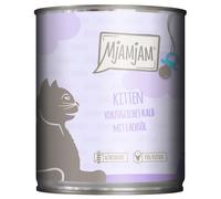 MjAMjAM - cibo umido premium per gatti - gattino eccellente vitello con olio di salmone, confezione da 6 (6 x 800 g), senza cereali con carne extra